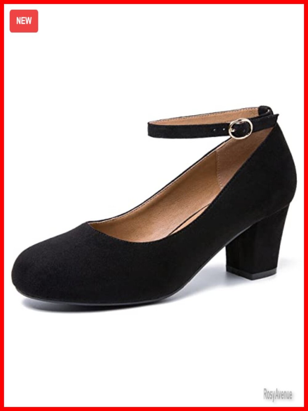 Women's Ankle Strap Block Heel Pumps Round Toe Synthetic Suede
